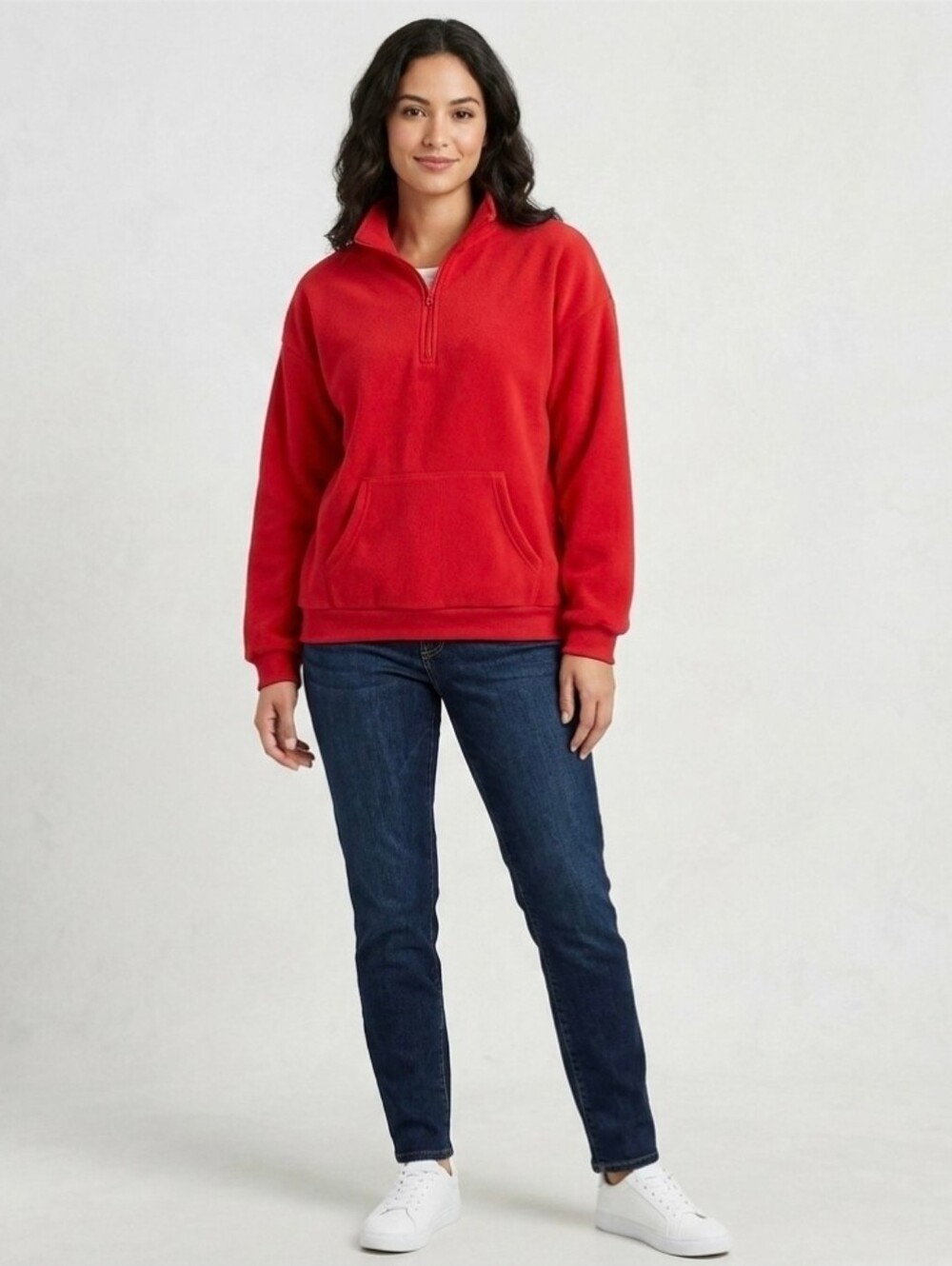 Red Pullover Coat Size XL Xlarge Pocket Jacket Half Zip Cover Up Top